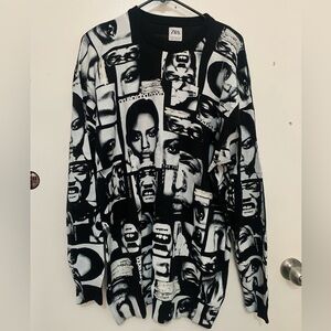Zara Black and White Graphic Sweater